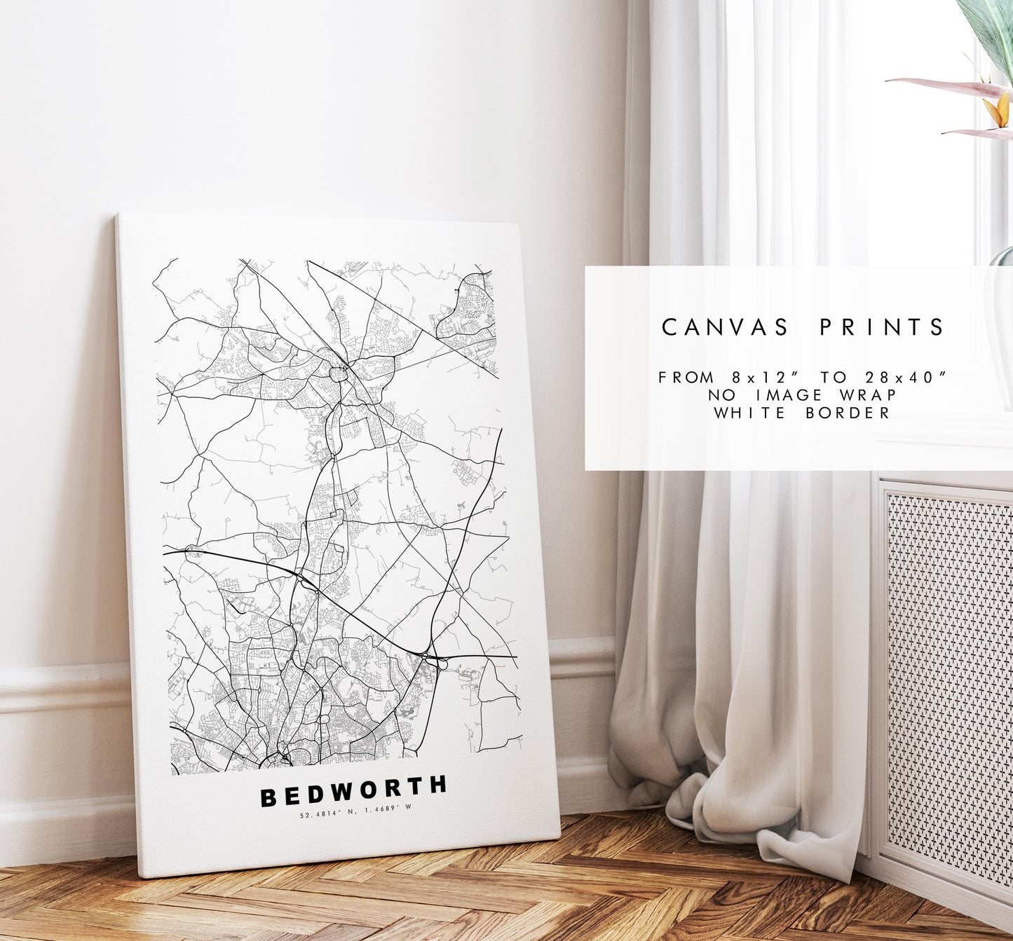 Bedworth Map Print - Minimalist City Map Poster - Map Art - UK - Bedworth Print - Bedworth, Warwickshire - Different Colours Available
