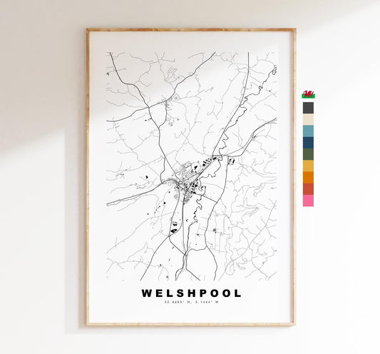 Welshpool Map Print - Minimalist City Map Poster - Map Art - Wales - UK - Welshpool Print - Welshpool Poster - Different Colours Available