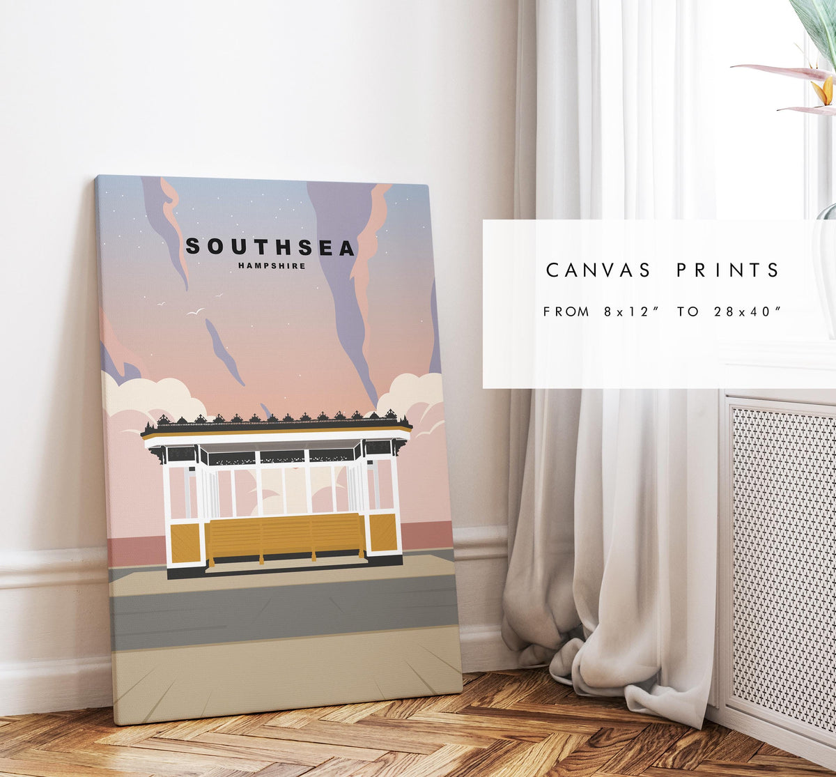 Southsea Travel Poster (Sunset) - Wall Art Print - Southsea and Portsmouth Travel Posters - Minimalist Retro Style - Prints or Framed Prints
