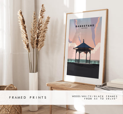 Southsea Bandstand Travel Poster (Sunset) - Wall Art Print - Southsea and Portsmouth Travel Posters - Prints or Framed Prints
