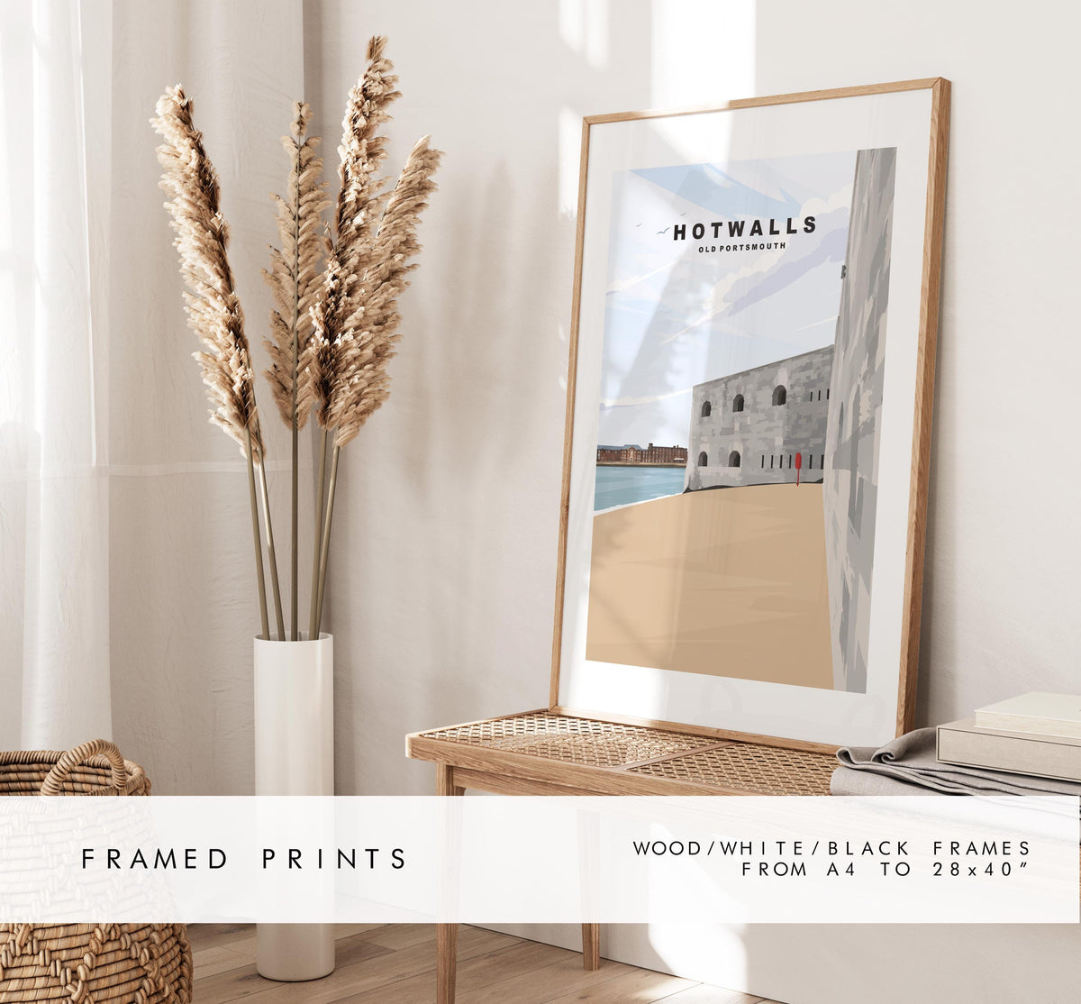 Hotwalls Beach Travel Poster - Wall Art Print - Southsea and Portsmouth Travel Posters - Minimalist Retro Style - Prints or Framed Prints