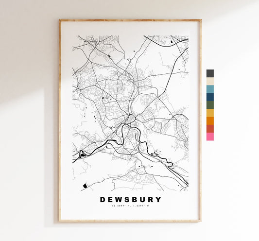 Dewsbury Map Print - Minimalist City Map Poster - Map Art - UK - Dewsbury Print - Dewsbury Poster - Different Colours Available
