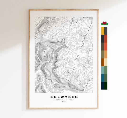 Eglwyseg Mountain Print - Contour Map - Eglwyseg - Wales - Topographic Map - Print - Poster - Wall Art - Eglwyseg Poster - Map - Topography