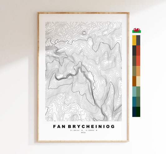 Fan Brycheiniog Print - Contour Map - Poster - Wales - Topographic Map - Print - Poster - Wall Art - Fan Brycheiniog - Black Mountains