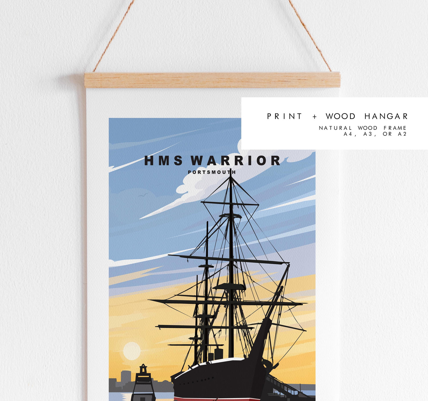 Warrior Travel Poster (New) - Wall Art Print - Southsea and Portsmouth Travel Posters - Minimalist Retro Style - Prints or Framed Prints