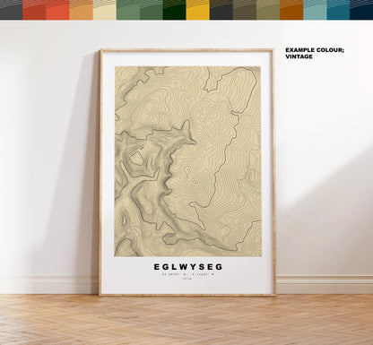 Eglwyseg Mountain Print - Contour Map - Eglwyseg - Wales - Topographic Map - Print - Poster - Wall Art - Eglwyseg Poster - Map - Topography