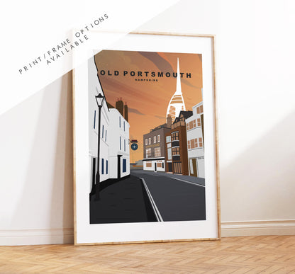 Old Portsmouth Travel Poster (Sunset - Orange)  - Wall Art Print - Southsea and Portsmouth Travel Posters - Prints or Framed Prints