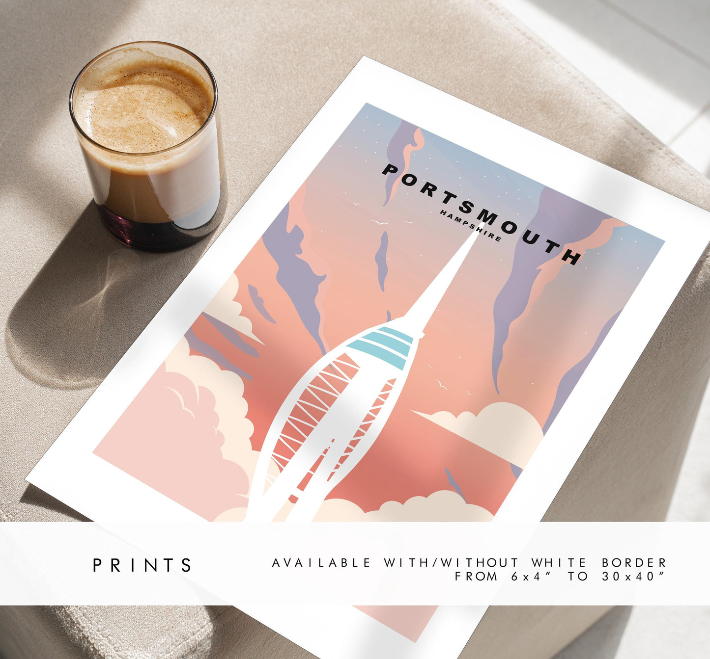 Portsmouth Travel Poster (Sunset) - Wall Art Print - Southsea and Portsmouth Travel Posters - Prints or Framed Prints