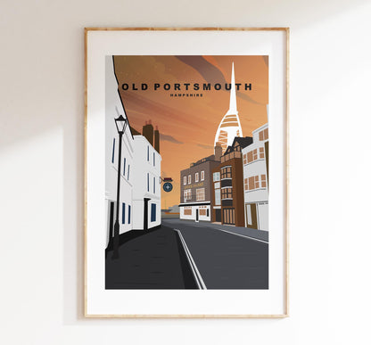 Old Portsmouth Travel Poster (Sunset - Orange)  - Wall Art Print - Southsea and Portsmouth Travel Posters - Prints or Framed Prints