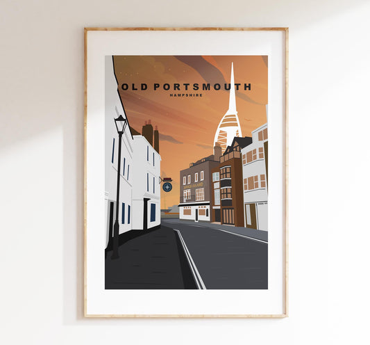 Old Portsmouth Travel Poster (Sunset - Orange)  - Wall Art Print - Southsea and Portsmouth Travel Posters - Prints or Framed Prints