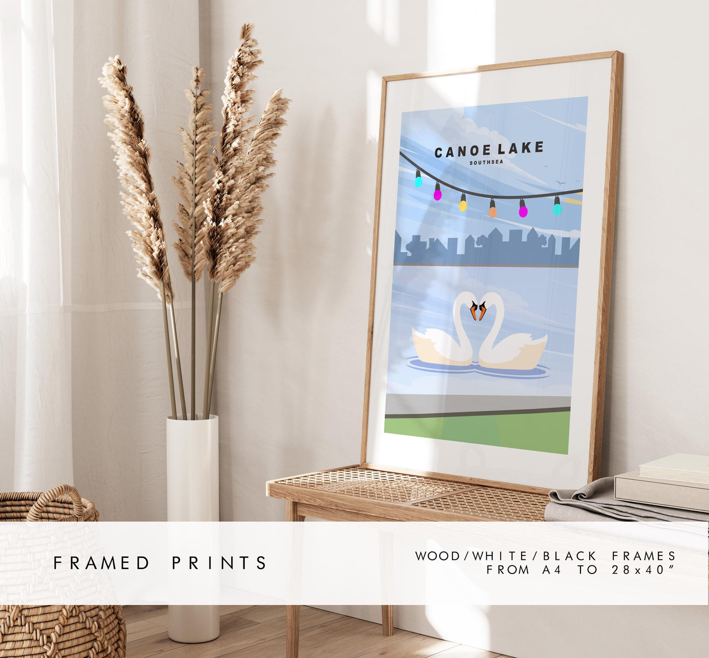 Canoe Lake Travel Poster - Wall Art Print - Southsea and Portsmouth Travel Posters - Minimalist Retro Style - Prints or Framed Prints
