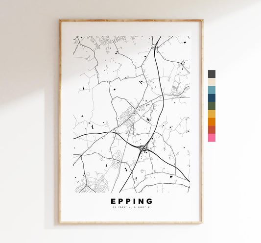Epping Map Print - Minimalist City Map Poster - Map Art - UK - Epping Print - Epping, Essex - Different Colours Available