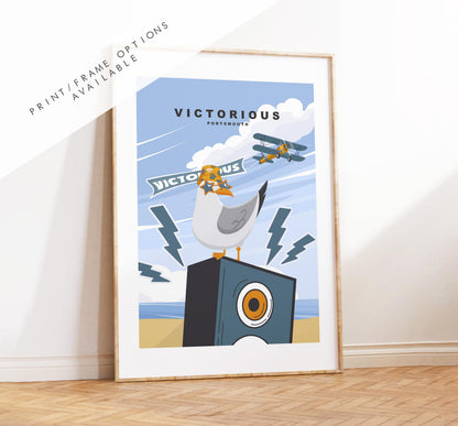 Victorious Seagull Travel Poster - Wall Art Print - Southsea and Portsmouth Travel Posters - Prints or Framed Prints