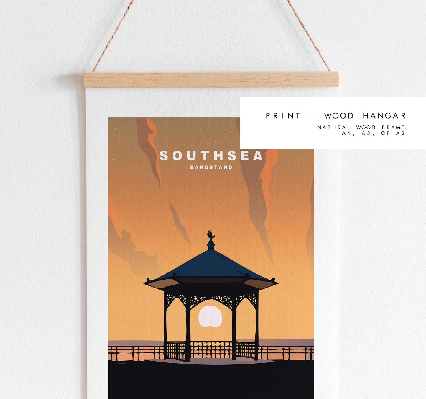 Southsea Bandstand Travel Poster (Sunset - Orange) - Wall Art Print - Southsea and Portsmouth Travel Posters - Prints or Framed Prints
