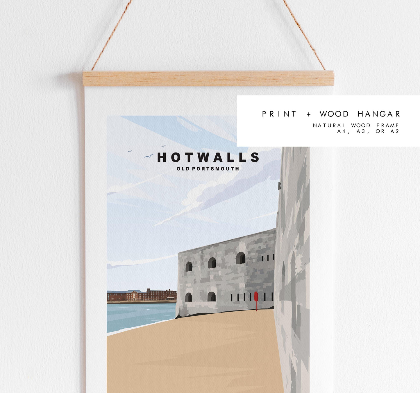 Hotwalls Beach Travel Poster - Wall Art Print - Southsea and Portsmouth Travel Posters - Minimalist Retro Style - Prints or Framed Prints