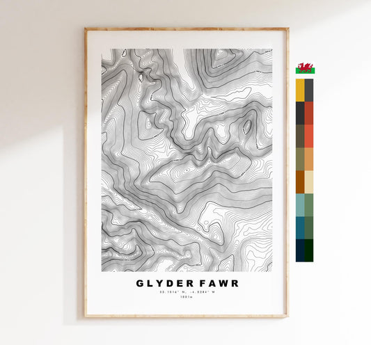 Glyder Fawr Print - Contour Map - Snowdonia - Wales - Topographic Map - Print - Poster - Wall Art - Glyder Fawr Poster - Relief Map