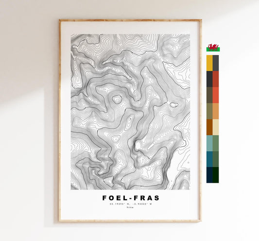Foel-Fras Print - Contour Map - Snowdonia - Wales - Topographic Map - Print - Poster - Wall Art - Foel-Fras Poster - Carneddau Range