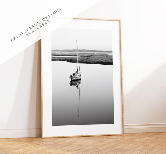 Sailboat Print - Keyhaven Photography Print - Hampshire Photography Prints -  Frame and Canvas Options - Portrait  - UK - Black and White