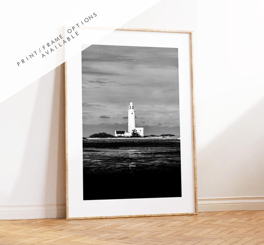 Hurst Point Lighthouse Photography Print - Hampshire Photography Prints -  Frame and Canvas Options - Portrait  - UK - Black and White