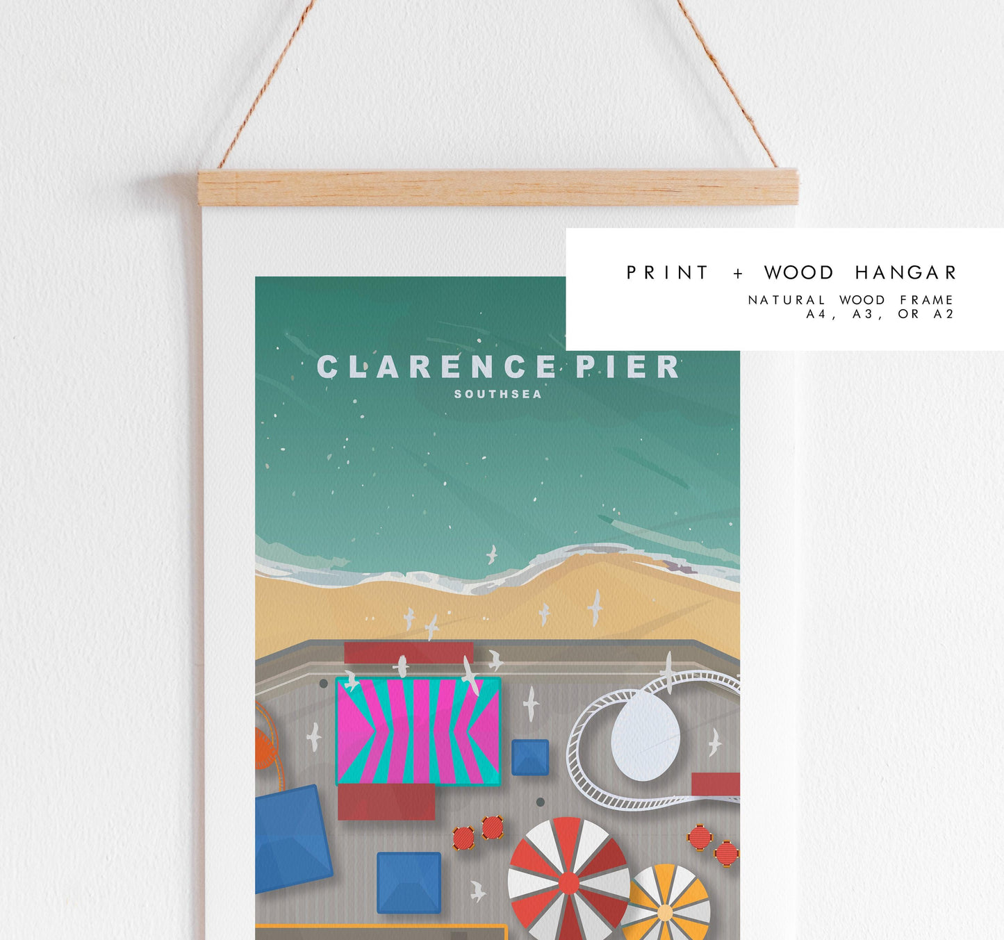Clarence Pier Travel Poster - Wall Art Print - Southsea and Portsmouth Travel Posters - Minimalist Retro Style - Prints or Framed Prints