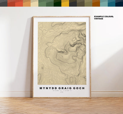Mynydd Graig Goch Print - Contour Map - Mynydd Graig Goch Poster - Wales - Topographic Map - Print - Poster - Wall Art - Welsh 2000s