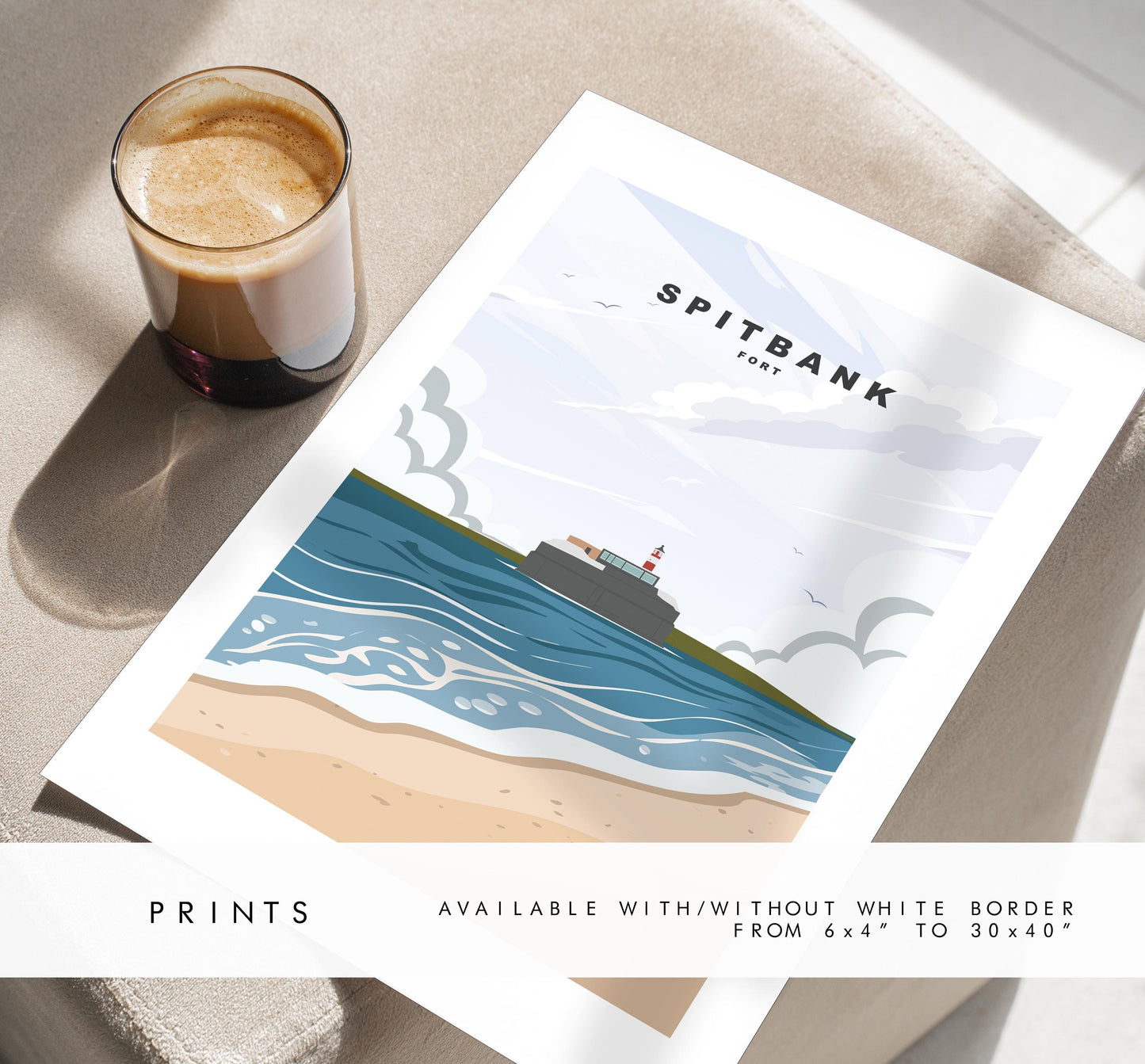 Spitbank Fort Travel Poster - Wall Art Print - Southsea and Portsmouth Travel Posters - Minimalist Retro Style - Prints or Framed Prints