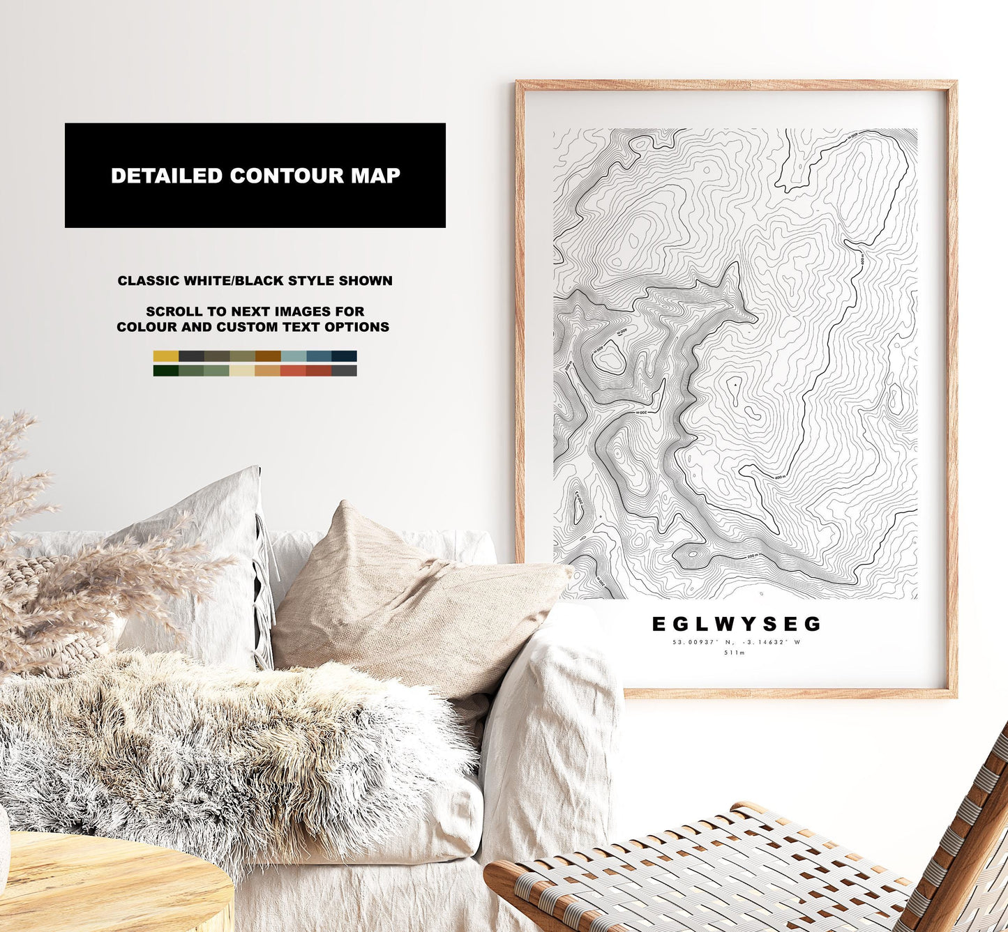 Eglwyseg Mountain Print - Contour Map - Eglwyseg - Wales - Topographic Map - Print - Poster - Wall Art - Eglwyseg Poster - Map - Topography