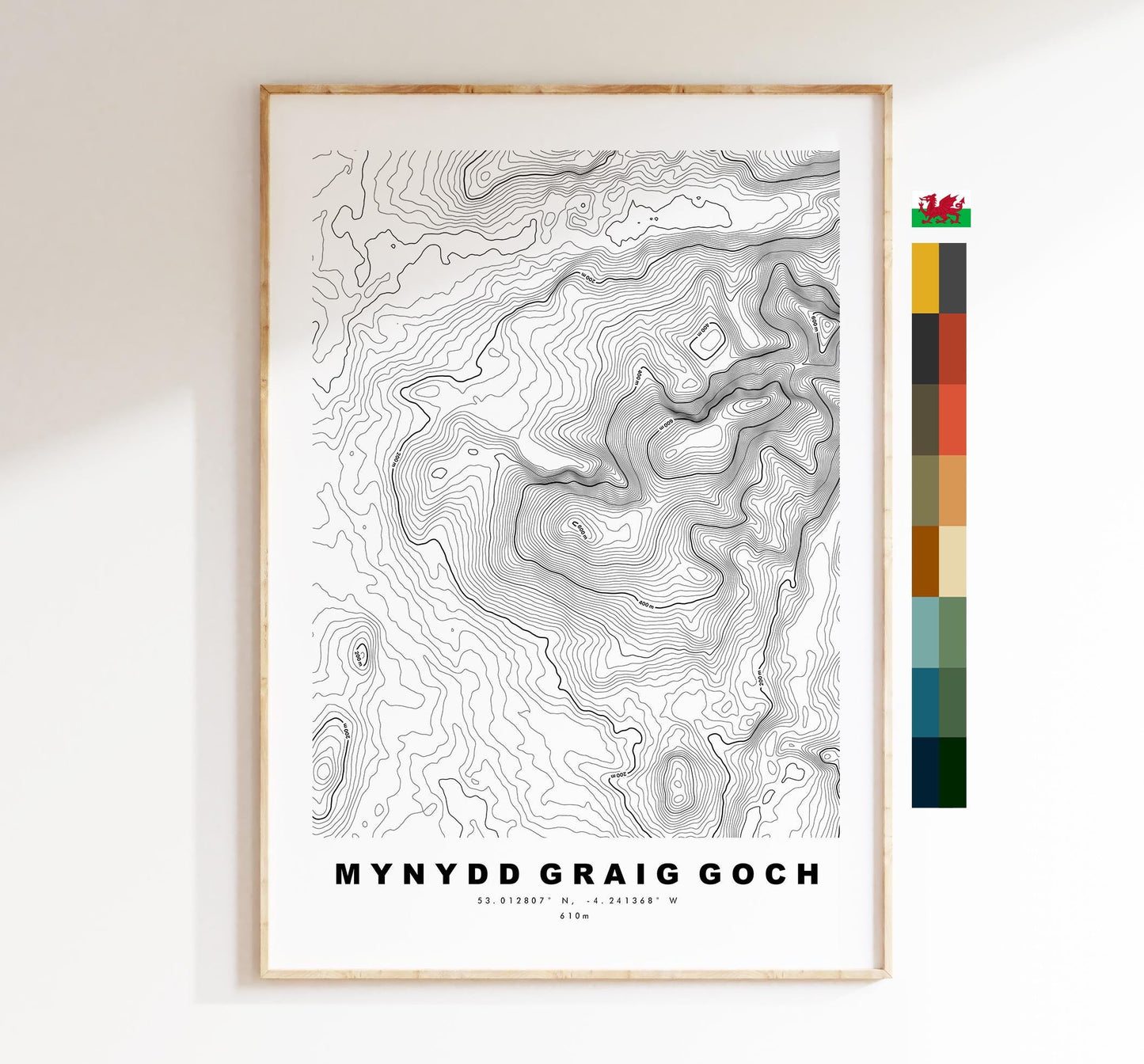 Mynydd Graig Goch Print - Contour Map - Mynydd Graig Goch Poster - Wales - Topographic Map - Print - Poster - Wall Art - Welsh 2000s