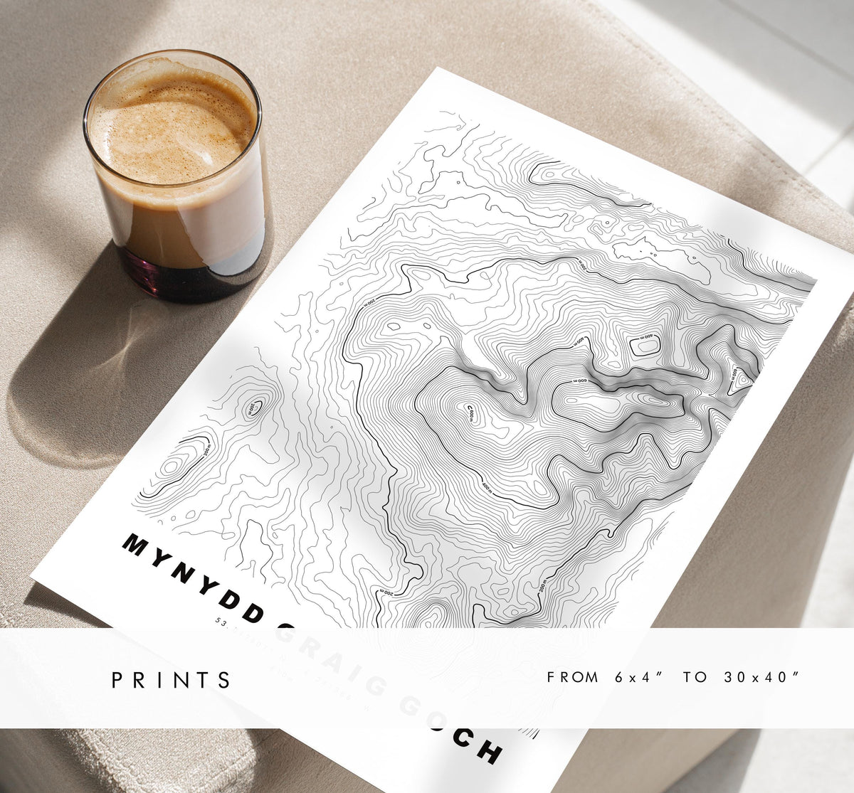 Mynydd Graig Goch Print - Contour Map - Mynydd Graig Goch Poster - Wales - Topographic Map - Print - Poster - Wall Art - Welsh 2000s