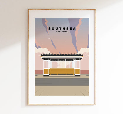 Southsea Travel Poster (Sunset) - Wall Art Print - Southsea and Portsmouth Travel Posters - Minimalist Retro Style - Prints or Framed Prints