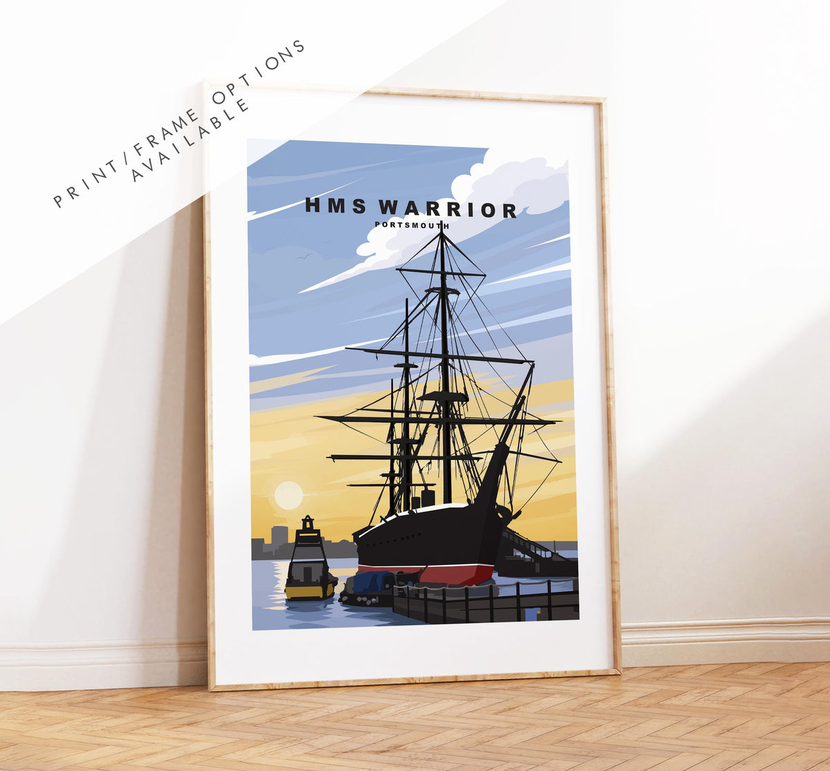 Warrior Travel Poster (New) - Wall Art Print - Southsea and Portsmouth Travel Posters - Minimalist Retro Style - Prints or Framed Prints
