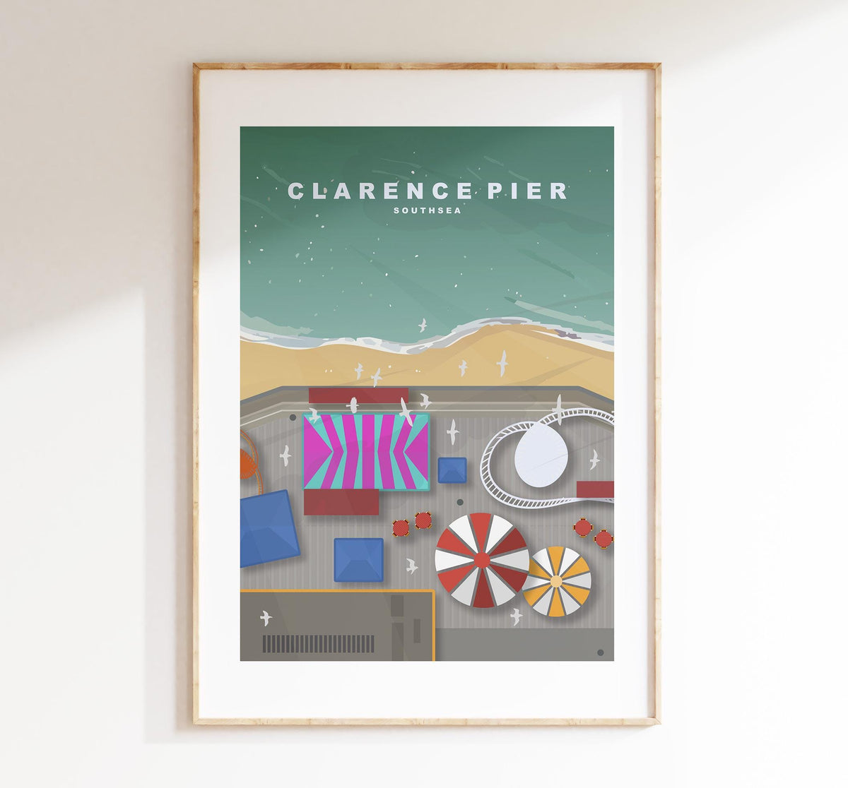 Clarence Pier Travel Poster - Wall Art Print - Southsea and Portsmouth Travel Posters - Minimalist Retro Style - Prints or Framed Prints