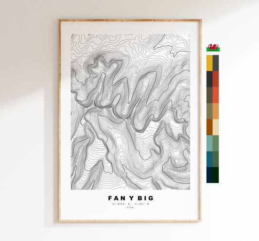 Fan y Big Map Print - Contour Map - Fan y Big Poster - Wales - Topographic Map - Print - Poster - Wall Art - Horseshoe Walk - Brecon Beacons