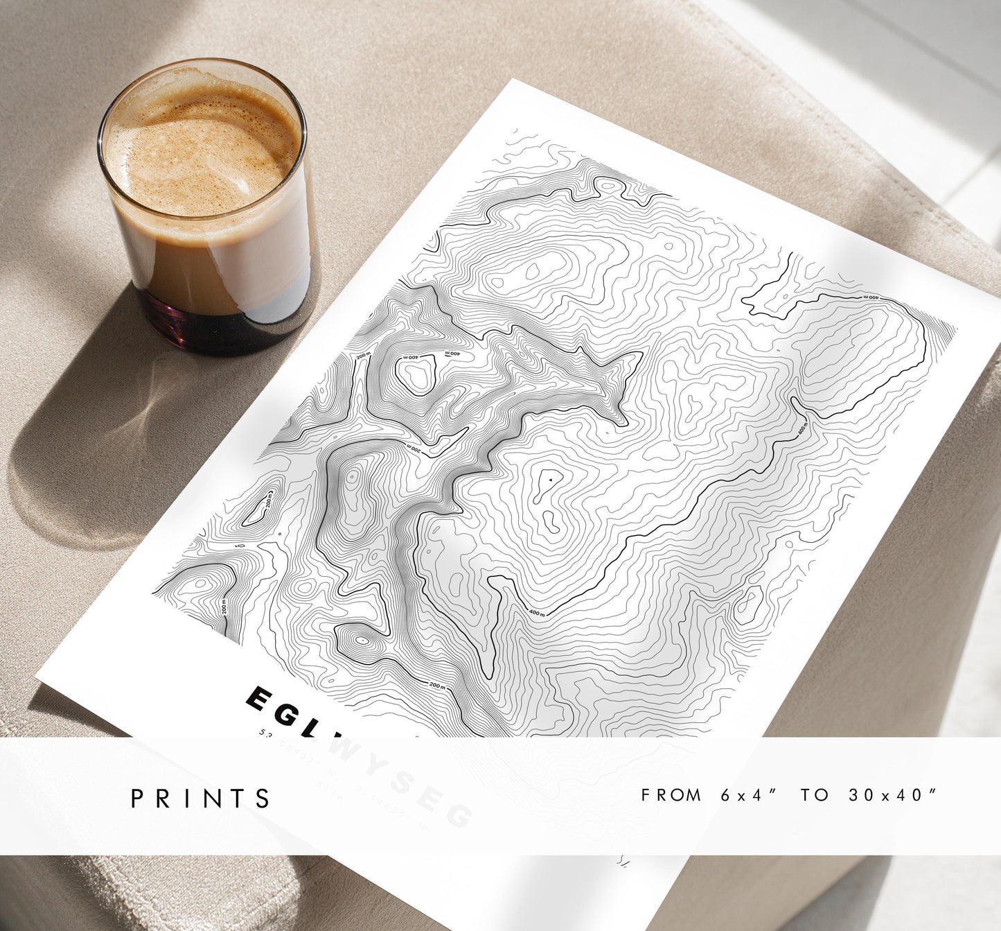 Eglwyseg Mountain Print - Contour Map - Eglwyseg - Wales - Topographic Map - Print - Poster - Wall Art - Eglwyseg Poster - Map - Topography