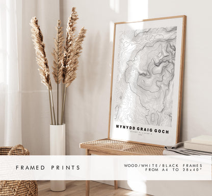Mynydd Graig Goch Print - Contour Map - Mynydd Graig Goch Poster - Wales - Topographic Map - Print - Poster - Wall Art - Welsh 2000s