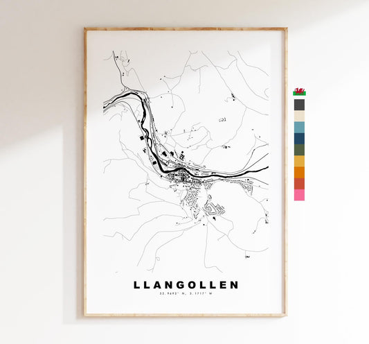 Llangollen Map Print - Minimalist City Map Poster - Map Art - Wales - UK - Llangollen Print - Llangollen Poster - Different Colours Available