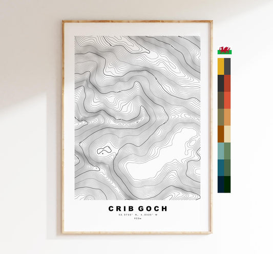 Crib Goch Print - Contour Map - Snowdonia - Wales - Topographic Map - Print - Poster - Wall Art - Crib Goch Poster - Relief Map - Topography