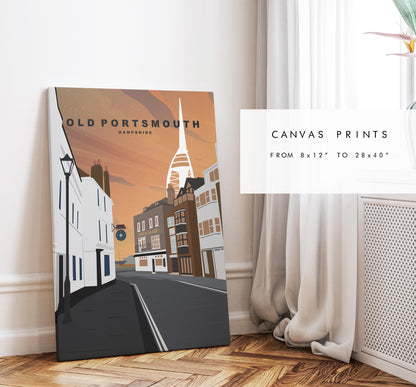 Old Portsmouth Travel Poster (Sunset - Orange)  - Wall Art Print - Southsea and Portsmouth Travel Posters - Prints or Framed Prints