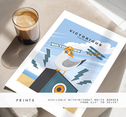 Victorious Seagull Travel Poster - Wall Art Print - Southsea and Portsmouth Travel Posters - Prints or Framed Prints