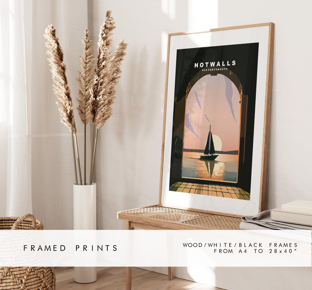 Hotwalls Travel Poster - Wall Art Print - Southsea and Portsmouth Travel Posters - Minimalist Retro Style - Prints or Framed Prints