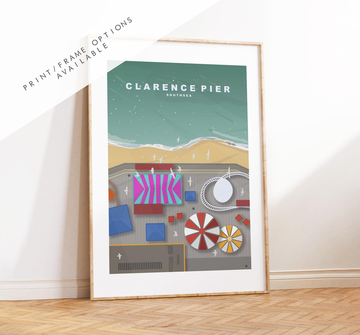 Clarence Pier Travel Poster - Wall Art Print - Southsea and Portsmouth Travel Posters - Minimalist Retro Style - Prints or Framed Prints
