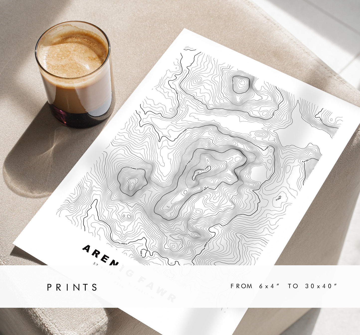 Arenig Fawr Map Print - Contour Map - Arenig Fawr Poster - Wales - Topographic Map - Print - Poster - Wall Art - Arenig Fawr Print