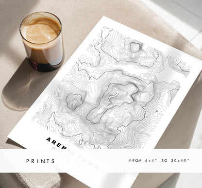 Arenig Fawr Map Print - Contour Map - Arenig Fawr Poster - Wales - Topographic Map - Print - Poster - Wall Art - Arenig Fawr Print