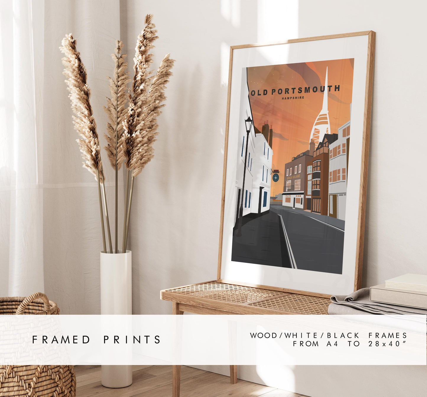 Old Portsmouth Travel Poster (Sunset - Orange)  - Wall Art Print - Southsea and Portsmouth Travel Posters - Prints or Framed Prints