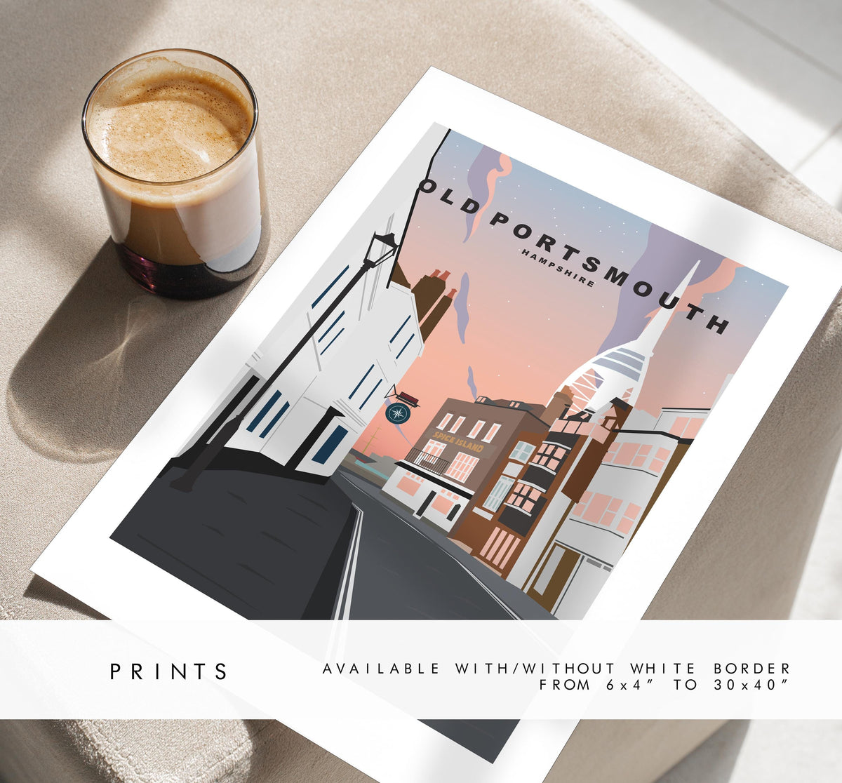 Old Portsmouth Travel Poster (Sunset) - Wall Art Print - Southsea and Portsmouth Travel Posters -  - Prints or Framed Prints