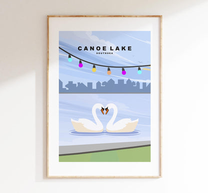 Canoe Lake Travel Poster - Wall Art Print - Southsea and Portsmouth Travel Posters - Minimalist Retro Style - Prints or Framed Prints