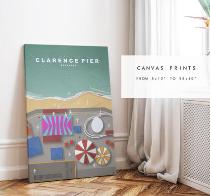Clarence Pier Travel Poster - Wall Art Print - Southsea and Portsmouth Travel Posters - Minimalist Retro Style - Prints or Framed Prints