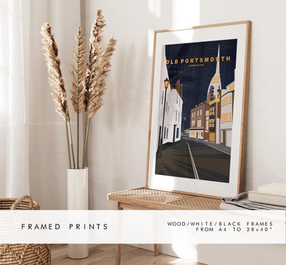 Old Portsmouth Travel Poster (Night) - Wall Art Print - Southsea and Portsmouth Travel Posters - Prints or Framed Prints
