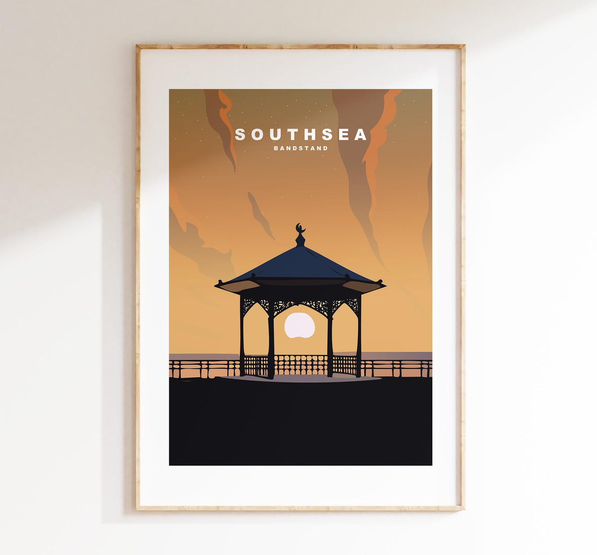 Southsea Bandstand Travel Poster (Sunset - Orange) - Wall Art Print - Southsea and Portsmouth Travel Posters - Prints or Framed Prints