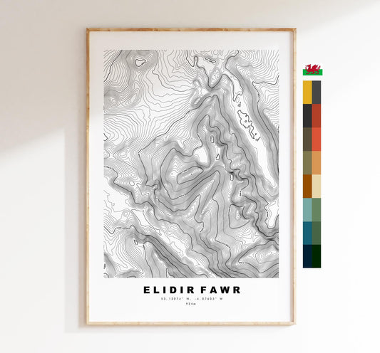 Elidir Fawr Print - Contour Map - Snowdonia - Wales - Topographic Map - Print - Poster - Wall Art - Elidir Fawr Poster - Glyderau Range
